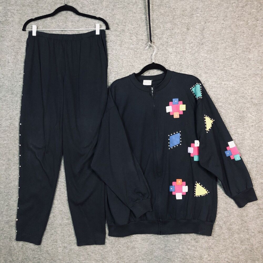 Peone Athleisure Set Womens S VTG 90s 2 Pc Tracksuit Jogger Loungewear Patchwork